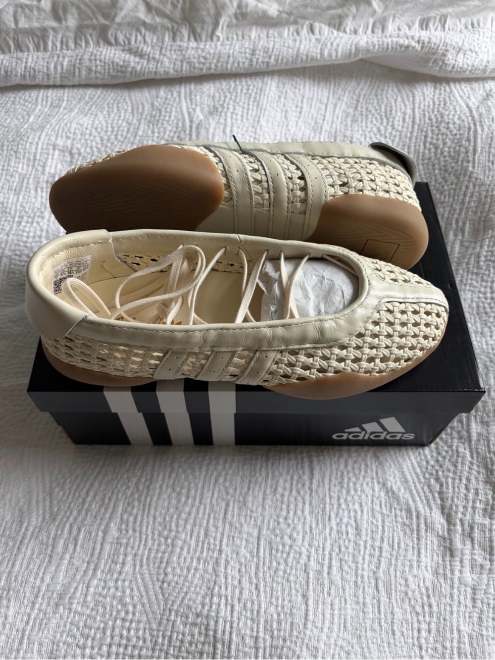 adidas Cream Woven Lace-Up Ballet Flats with Gum Outsole - Picture 3 of 3